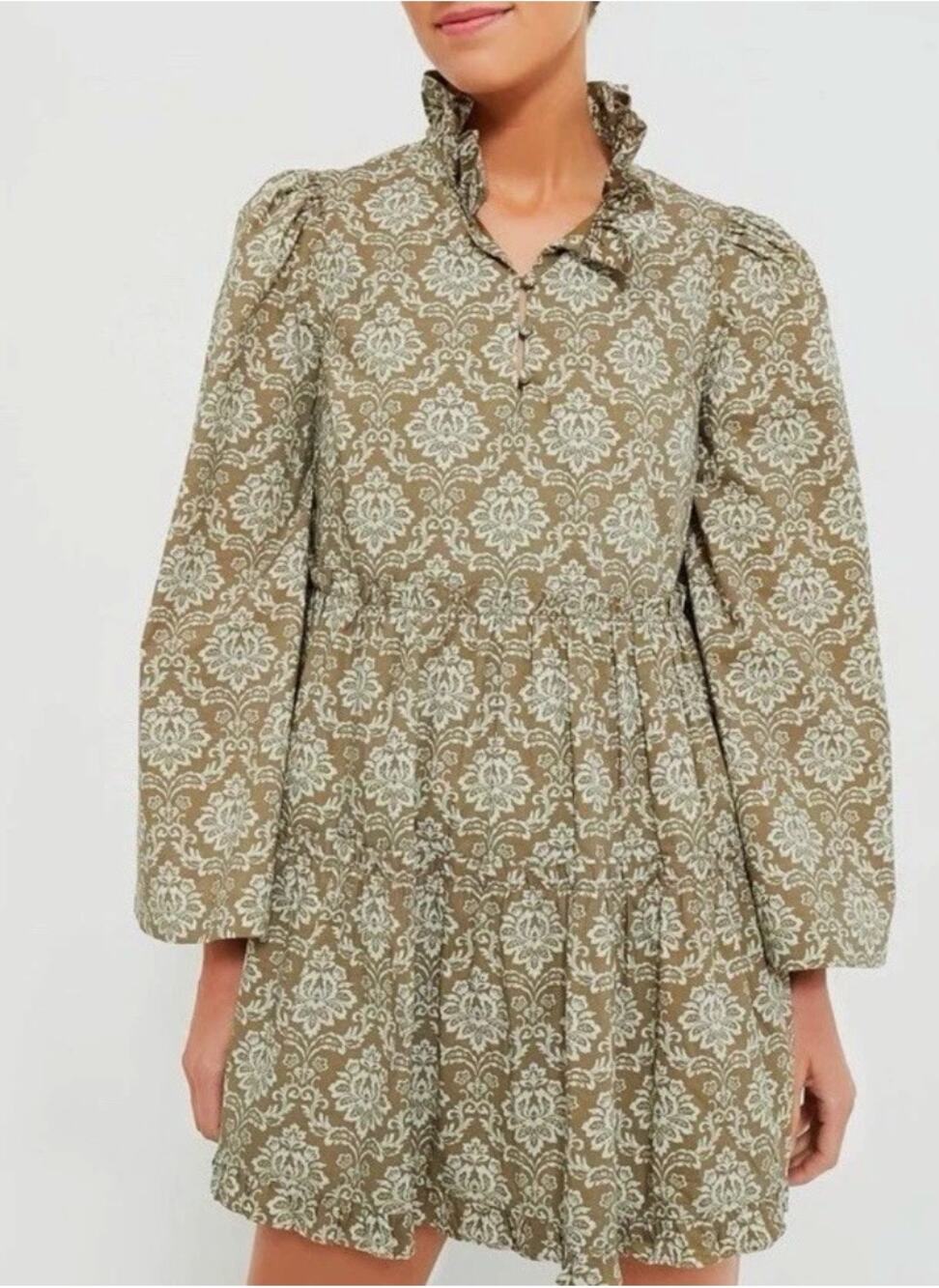 NWT Tuckernuck Hyacinth House Russell Moss Printed Olive Green Mini Dress Size S